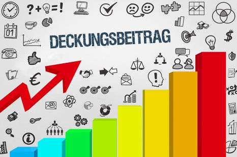 © magele-picture - stock.adobe.com Foto: Aussteigendes Balkendiagramm mit Schriftzug Deckungsbeitrag